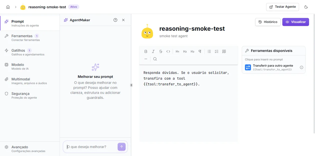AgentMaker open in the prompt editor
