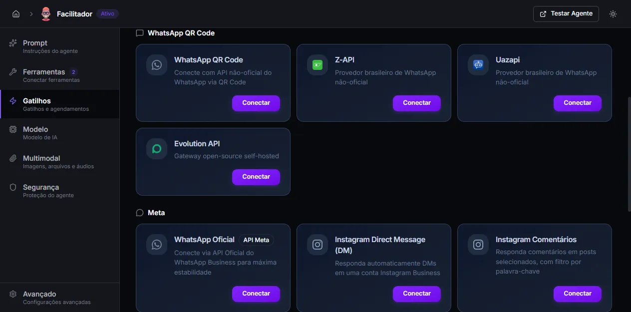 Unofficial WhatsApp provider cards in Triggers