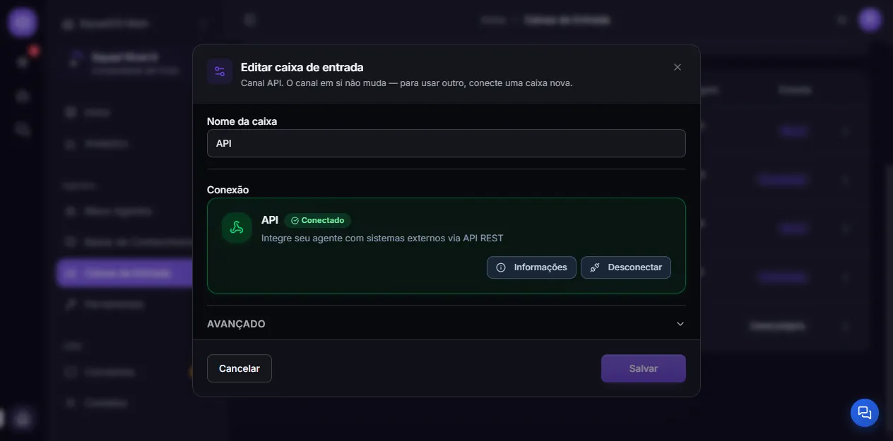 API channel inbox open under Settings