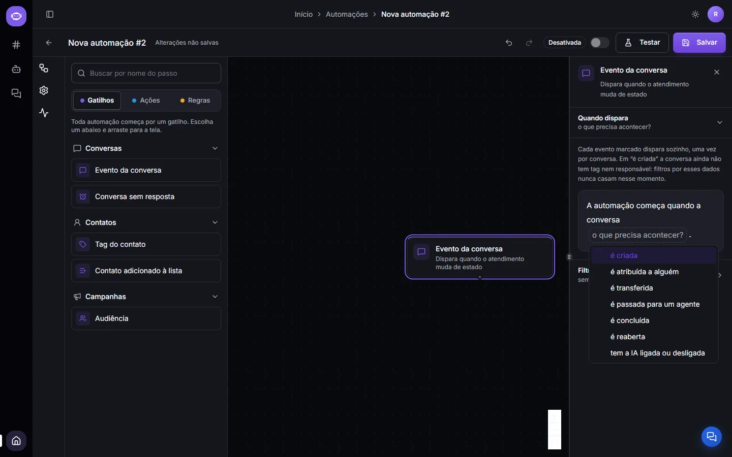 The seven conversation event options