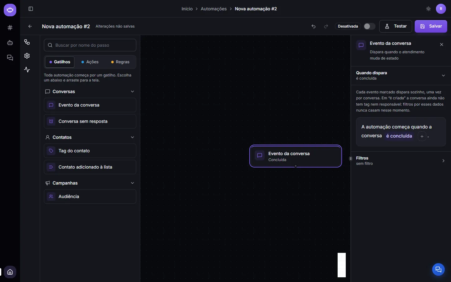 The Conversation event trigger configured: the automation starts when the conversation is resolved