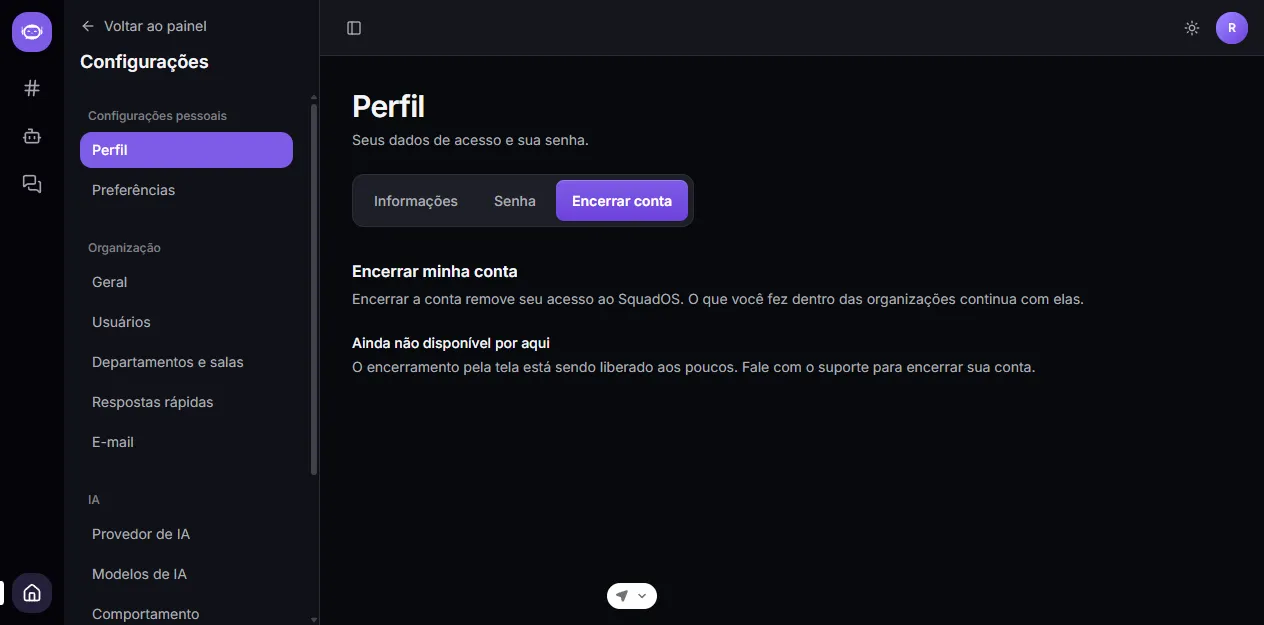 Close account tab, with the gradual rollout notice