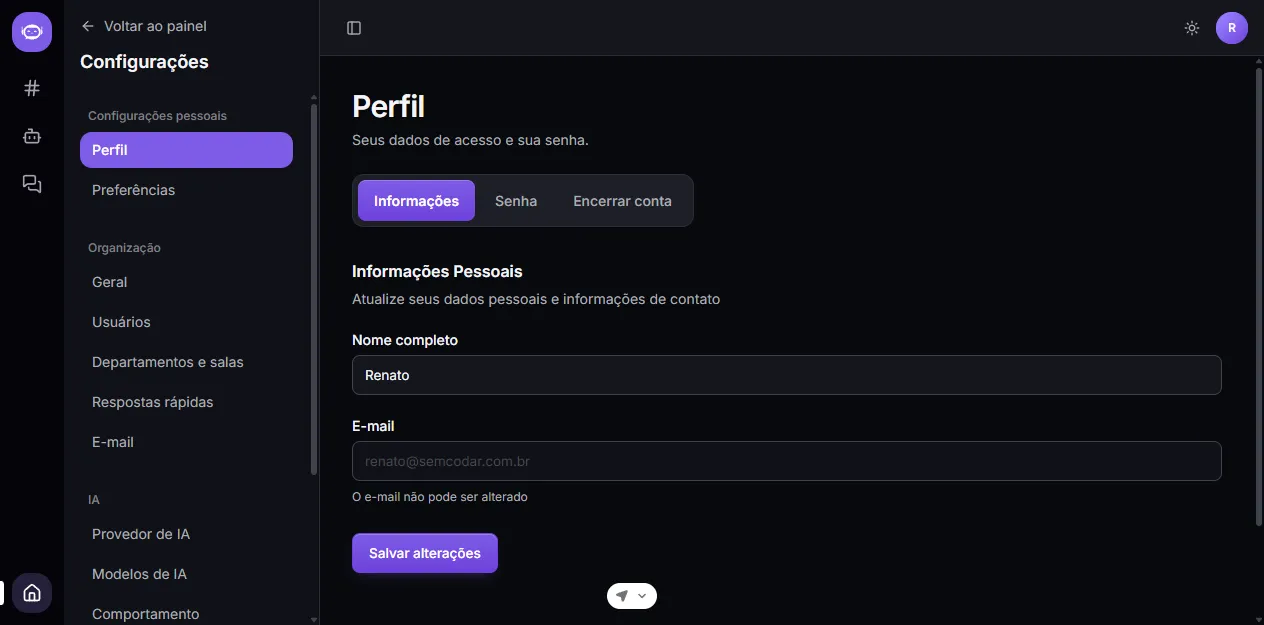 Profile Information tab, with full name and email