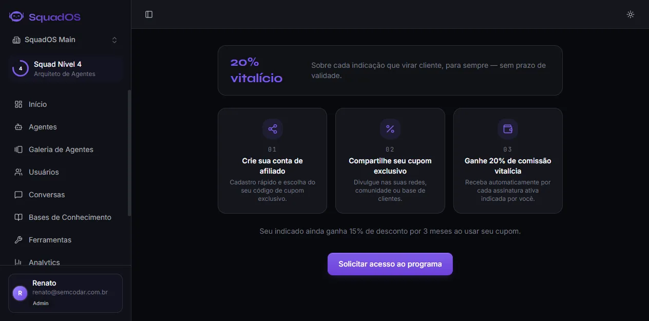 Affiliate program page with the summary and the Request access button