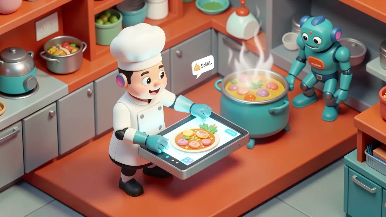 Cook marking a dish as sold out on a tablet, updating the AI agent's menu in real time