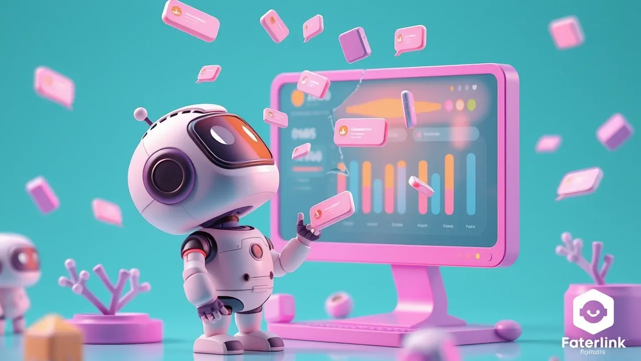 A manager robot staring at a dashboard shattered into disconnected pieces, each piece showing a different conversation out of reach