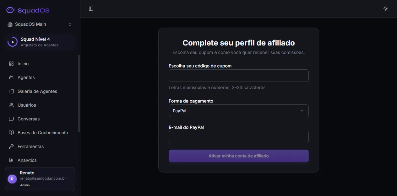 Setup screen with coupon choice and payout method